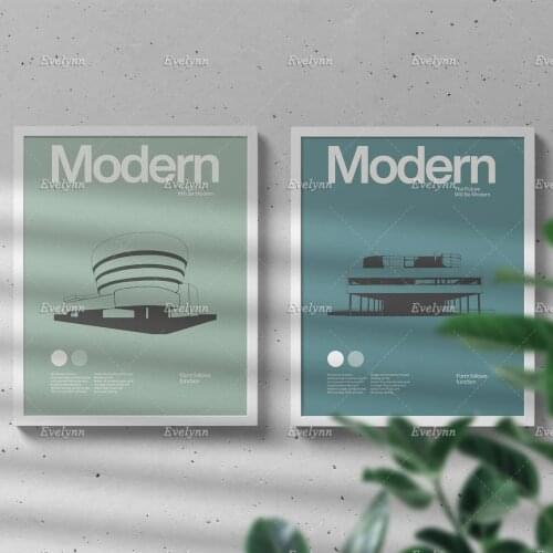Graphic Architecture Bauhaus Villa Savoye Le Corbusier Guggenheim Museum Frank Lloyd Wright Prints Home Decor Canvas Poster