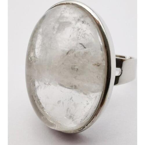 White Crystal Oval Bead GEM Finger Ring Jewelry Size 8-9 X134