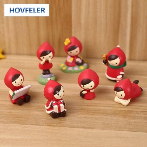 Red Cloth Miniature Girl Cute Little Red Riding Hood Resin Decoration Desktop Cartoon Characters Fairy Tale Theme Decor