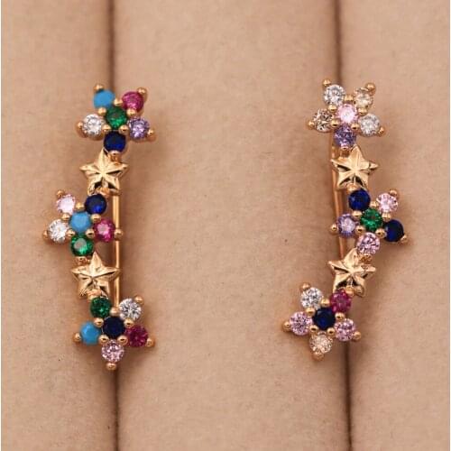 Trendy Clip Earrings Blue Cubic Zirconia Gold Plated Coppe Flower Star Earring For Women Fashion Jewelry Accessories Wedding