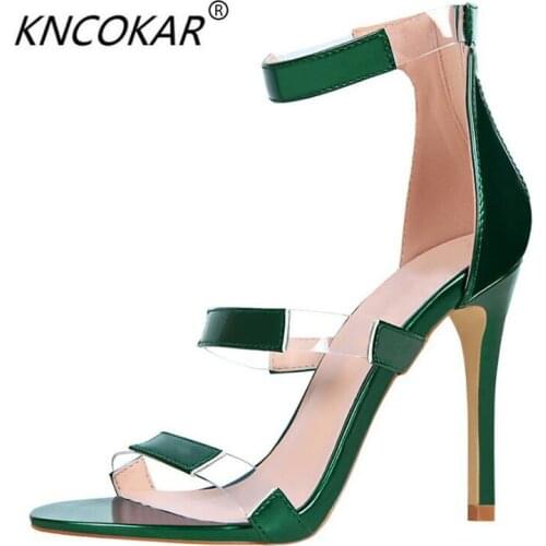KNCOKAR 2018Fashionable show thin high heel shoes womens shoes thin heel high heel sexy nightclub hollow-out one word belt sand