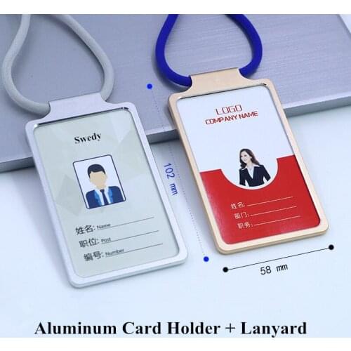 Fashion Aluminum Alloy Work Name Card Cover Holders Business ID Card Badge Holder With Lanyard Metal Bags Case