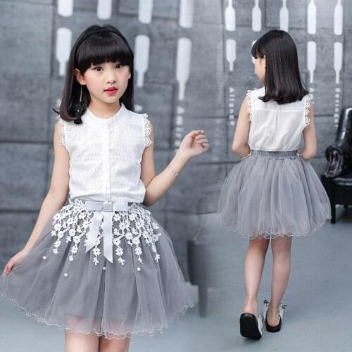 Fancy Girls Dress Summer 2020 Cotton Lace Kids Dress For Girls Dress 2Pcs Dresses Child Clothes Fashion Princess Kids Outfits