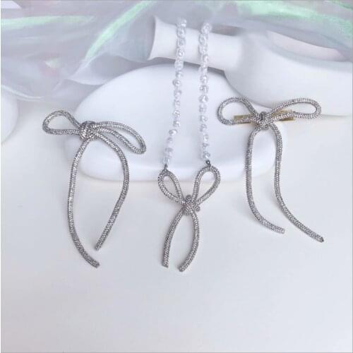 New exaggerated flash rhinestone bow big hairpin spring clip side clip bangs clip temperament accessories