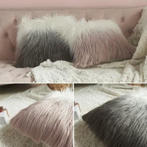 New Gradient Colors Long Shaggy Plush Cushion Cover Autumn Winter Plush Pillows Cover Home Decor Nordic Sofa Couch Throw Pillows