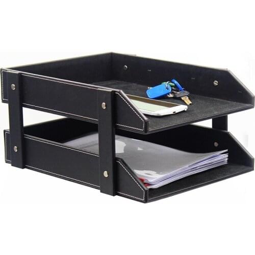 New Arrive 10 PCS Double-Layer PU Leather File Document Tray Shelf Storage Box Desk Organizer Home Office Supplies