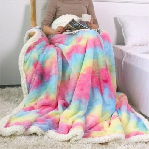 European Style New Rainbow Plush Blanket Super Soft Warm Fluffy Comfortable Nap Double Layer Throw Blanket Bedding Sofa Blanket
