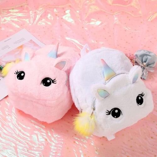 New Lovely Unicorn Cartoon Plush Kids Girls Backpack Women Cute Animal Stuffed Plush Drawstring Bags Storage Girls Gifts