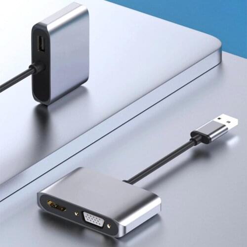 USB 3.0 to HDMI-compatible Adapter Audio Converter Audio Cable Cord 3 in 1 1080P Video VGA Multi-Display Microphone Mixer