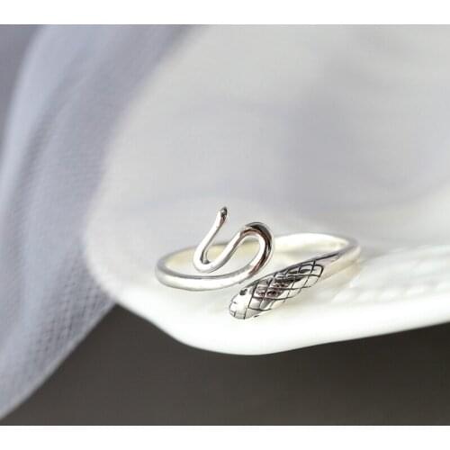 Authentic 925 Sterling Silver Vintage Small Snake Rings Handmade Fine Jewelry Creative Minimalist Design Open Adjustable Rings
