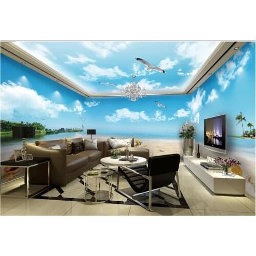 Custom photo 3d wallpaper Blue sky and white clouds romantic beach scenery full house backdrop decor room wallpaper for wall 3 d