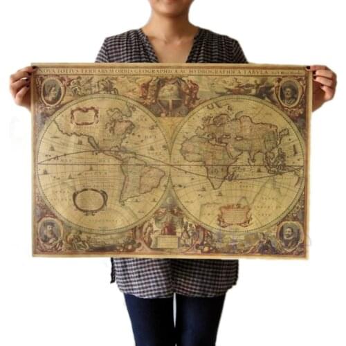 71x50cm Vintage Globe Old World Map Matte Brown Paper Poster Home Wall Decor