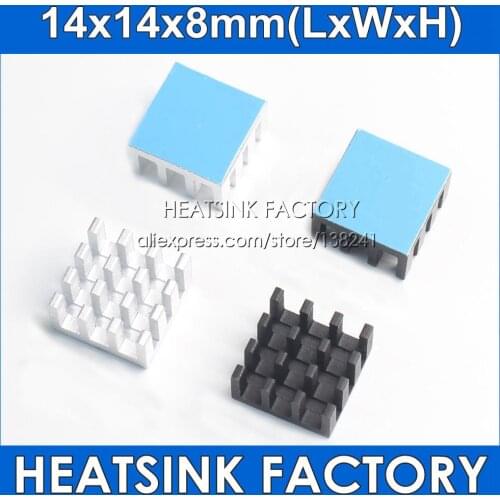HEATSINK FACTORY 10pcs Aluminum Heat Sink 14*14*8mm Silver / Black Slotted Anodized Chipset Radiator Cooler With Thermal Pad