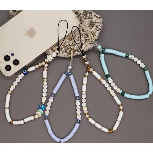Wrist Chain For Phone Holder Summer Beach Phone Chains Cute Fruit Strap Women Colorful Polymer Clay Heishi Beads Lanyard