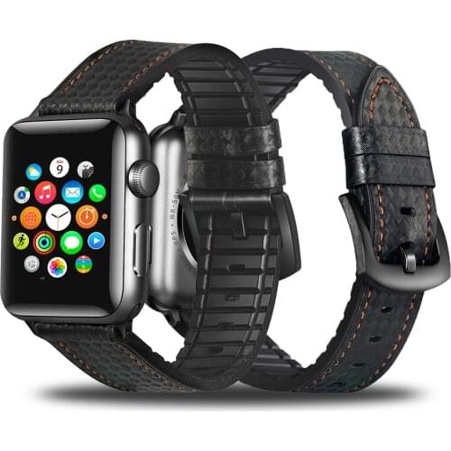 Carbon Fiber Leather Silicone Strap for Apple Watch Band SE 44/40/42/38mm Men/Women Classic Bracelet for iWatch Series 6 5 4 3 2