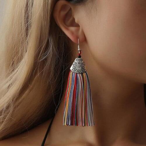 Retro Tassel Earrings For Women Statement Jewelry Bohemian Drop Dangle Long Pendant Earrings Fabric Ethnic Vintage Jewelry