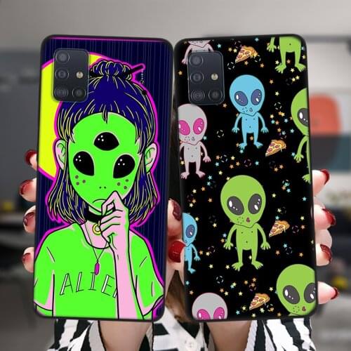 Cute Alien Space Silicone Black Case For Samsung A52 A72 A51 A71 A50 A70 A02 A12 A42 A32 A31 A21S A41 A20 A30 A40 A11 Cover