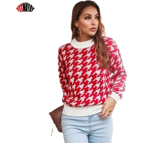 Houndstooth Knitted Sweater Woman Turtleneck Tops Women 2021 Fashion Pullovers Pull Long Sleeve Casual Jumper Autumn Winter