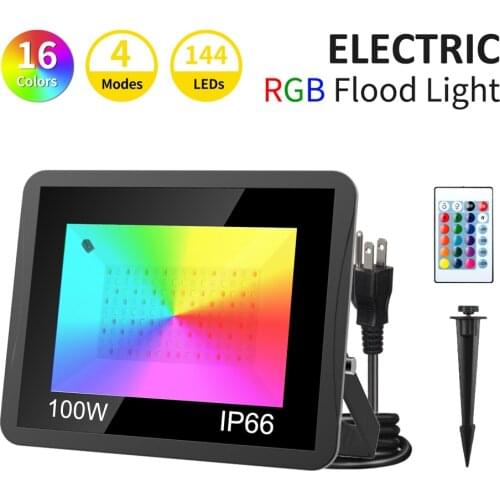 T-SUN 240V 220V 110V LED Floodlight 50W/100W RGB Flood Light US/EU/UK Plug LED Spotlight Outdoor Color Remote Controller IP66