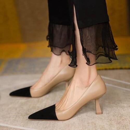 Size 34-39 Women Pumps Real Leather Sexy Pointed Toe High Heel Shoes Woman New Fashion Office Lady Spring Footwear