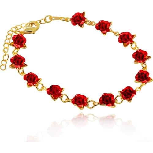 Uloveido Cute Red Rose Flower Charm Bracelet for Women Girls 18K Gold Plated Nature Jewelry, Dozen Roses Bracelets Y452 5% off