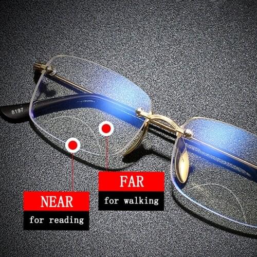 Ultra Light Rimless Bifocal Reading Glasses Men Women Anti blue Ray Eyewear Optical Spectacles