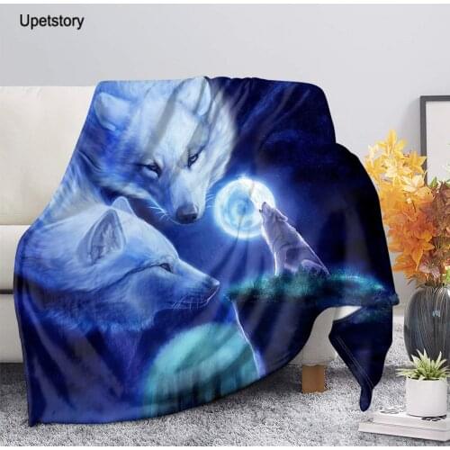 Upetstory Wolf Night Print Sofa Blanket Spring Keep Warm Blanket Moon Wolf Bed Decor Cover Soft Picnic Travel Polyester Blanket