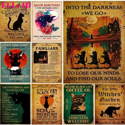 Witchery Magic Wall Art Vintage Wizard Poster And Prints Black Cat Magic Decor Painting For Living Home Gift Unframed