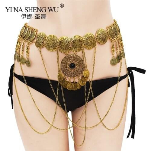 Bohemian Retro Style Multilayer Coin Waist Chain Body Chain Belly Dance Long Waist Chain Accessories for Women Round Pendant