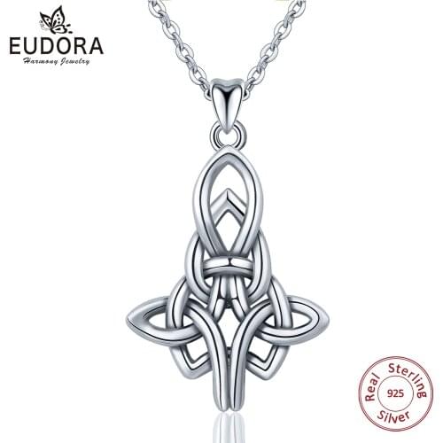 Eudora 925 Sterling Silver Unique Pendants Good luck Pendants Neckalces Irish Celtics Knot Necklace Fine jewelry For Women D205