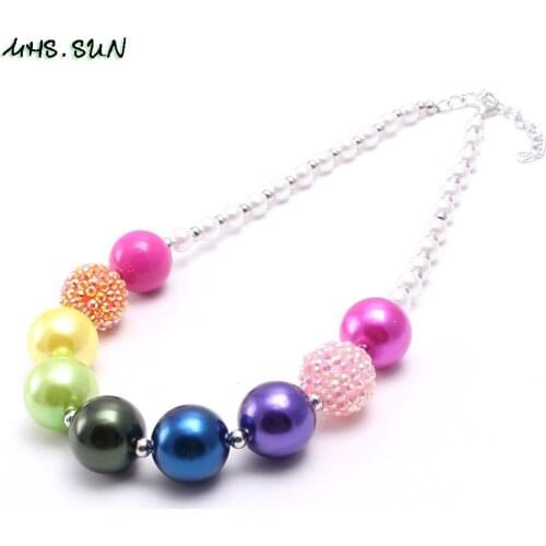 MHS.SUN New Rainbow Color Beads Necklace For Child Kids Chunky Bubblegum Necklace Fashion Design Party Jewelry For Gifts 1Pc