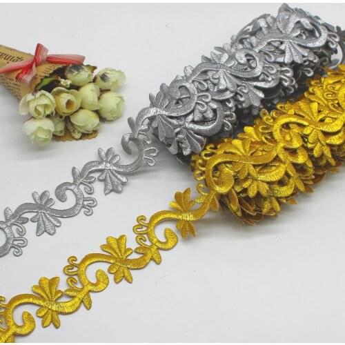 Gold Embroidered Lace Cosplay Costume Braid Appliqued Lace Iron on Ribbon 4.5cm Wide