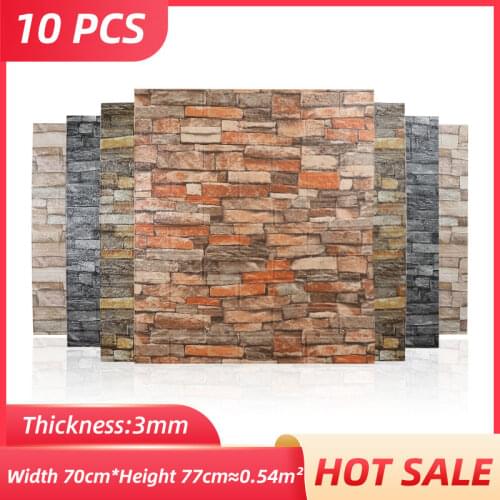 10PCS/Bag 3D Wall Sticker Brick Pattern Wallpaper 77x70cm Self-Adhesive Waterproof Living Room Bedroom Wall Sticker Home Decor