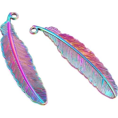 10pcs Rainbow Color Long Leaf Alloy Pendants Charms Leaves Pendants Necklace DIY Accessories Necklace Jewelry Women Girl Gifts