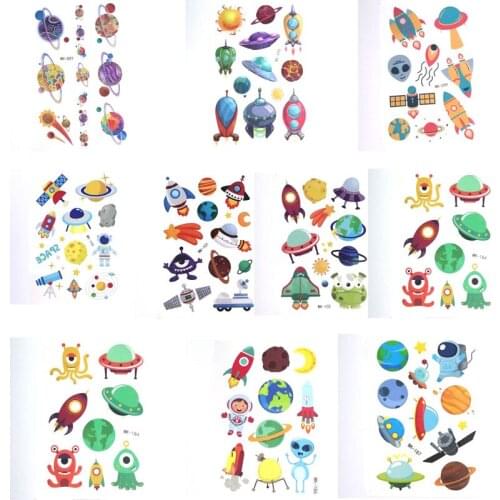 Cute Space Ship Temporary Tattoo Sticker Waterproof Fake Tattoos Body Art Kids Children Gift 10pcs