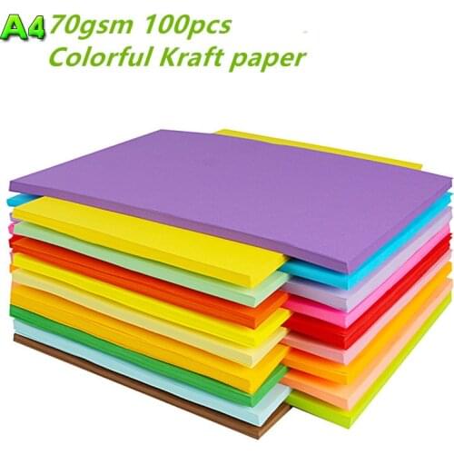 100pcs/bag 70gsm A4 Colorful Kraft Paper DIY Handmade Paper Craft Gift Wrapping Paper Copy Paper Print Paper High Quality