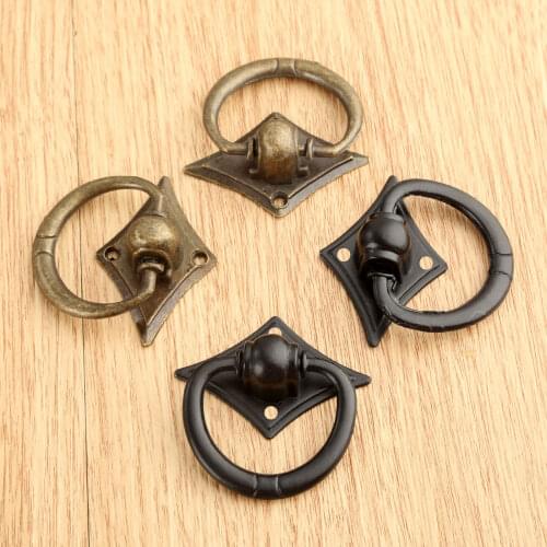 2pcs 42*42mm Knobs Antique Bronze Furniture Door Handles Kitchen Drawer Cupboard Ring Pull Handles