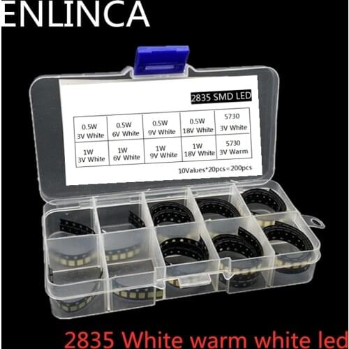 200pcs 2835 White warm white led lamp bead chips repair kit 3V 6V 9V 18V 36V 0.5W 1W