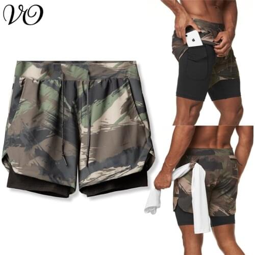 2020 Summer Running Workout Sports Pants Fashion Mens 2-in-1 Jogging Fitness Shorts Training Quick-drying Casual Pants