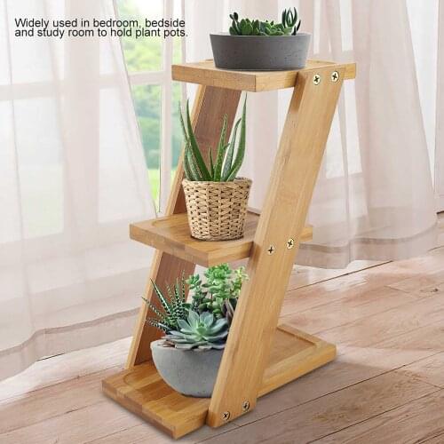 3 Tiers Bamboo Desktop Potted Plant Flower Holder Storage Rack Shelf