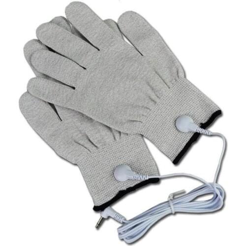 5 pairs/lot hand massage anti-skid ESD conductive silver fiber gloves with 5 electrode line cables free shipping