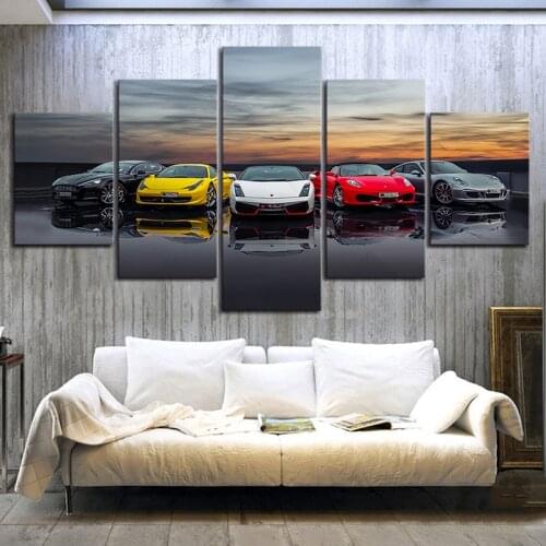 5Pcs Luxury Cars Poster Wall Artwork Canvas HD Printed One Piece Oil Painting Home Decor For Living Room Modern Modular Picture