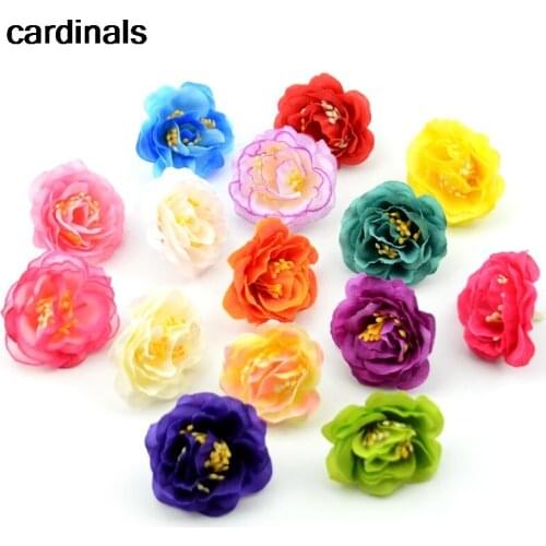 50pcs/lot 4.5CM Fake Artificial Mini Gradual Peony Flower Heads For Home Wedding Decoration Scrapbooking DIY Gift Box Craft