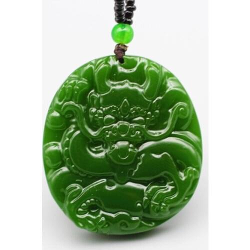 Chinese Natural Green Jade Dragon Pendant Necklace Beads Hand-Carved Charm Jadeite Jewelry Fashion Amulet for Men Lucky Gifts