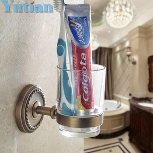 Free shipping Fashion toothbrush holder,Pure copper&glass,,Double cup, Bathroom cup holder bathroom set-wholesale YT-12297