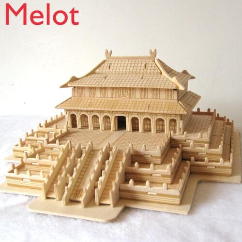 Wooden Simulation Handmade DIY Puzzle Assembled Three-Dimensional Puzzle Toy Wooden Chinese Ancient Architecture House Model