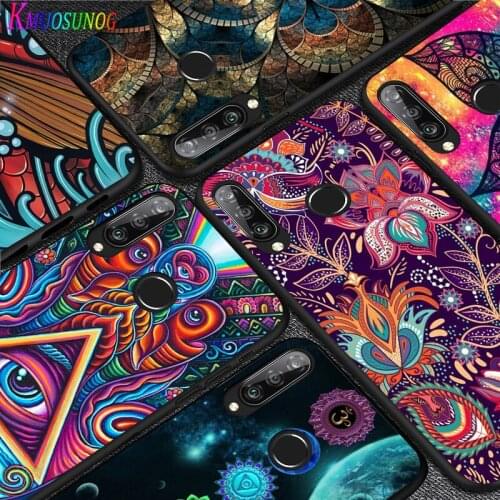For Huawei P40 P30 P20 Pro Lite E Plus 5G Bright Black Phone Case Mandala Chakra Yoga For Huawei P10 P9 P8 Lite Cover