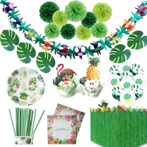Hawaiian Party Decorations Palm Leaves Pineapple Aloha Bunting Garlands Summer Luau Tropical Flamingo Party Wedding Table Decor