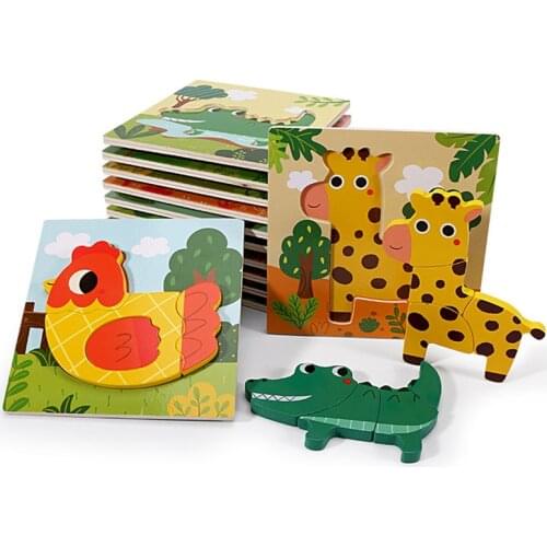 Montessori Toys 3D Puzzle Montessori Materials Wooden Educational Toys For Children Cartoon Animals Blricks Learning Toy For Kid