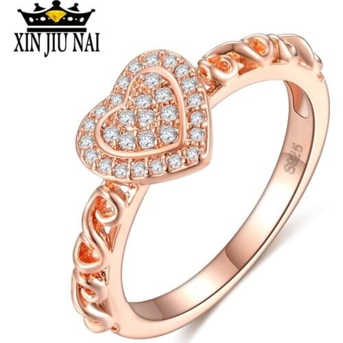 Inlaid With Austrian Diamond Ring CZ Cubic Zirconia Jewelry Rose Gold Color Wedding Romantic Rings Crystal Heart Ring For Women